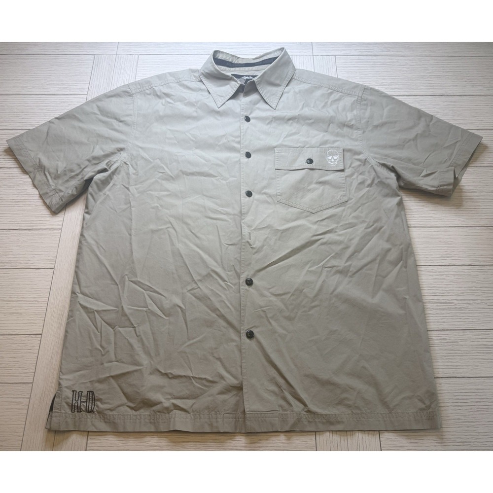 Harley Davidson Classic Style Men's‎ Button Down Short Sleeve Bowling Skull Moto